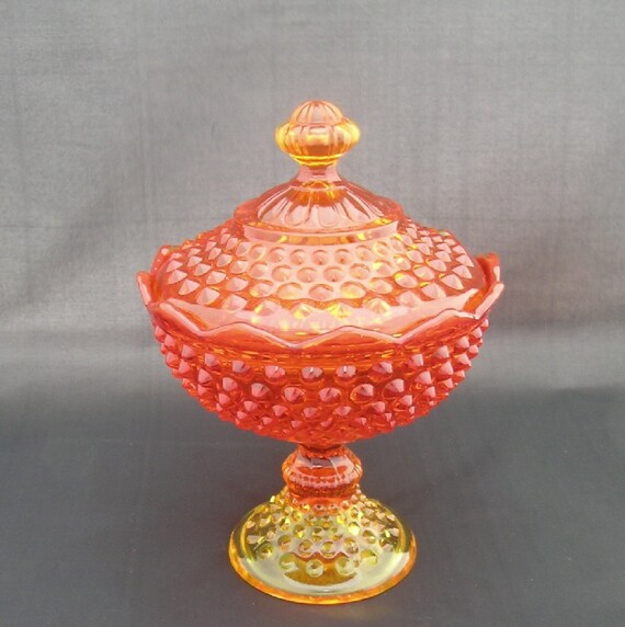 Fenton Art Glass orange hobnail footed candy box dish bowl
