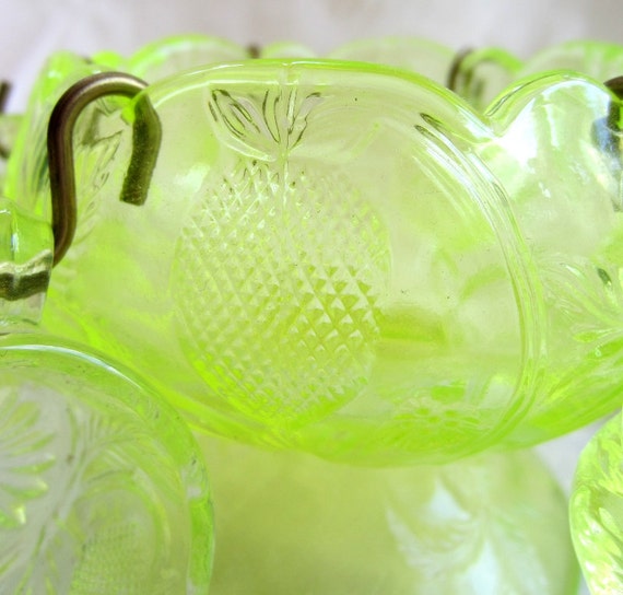 Miniature Uranium Glass Punch Bowl Set