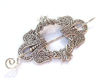 Silver Celtic Shawl Pin, Silver Shawl Pin, Celtic Scarf Pin, Celtic hair Slide, wreath, oxidized silver, fall fashion, silver scarf pin