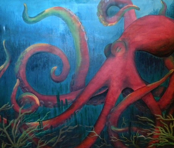 Underwater Octopus Oil Painting REDUCED PRICE