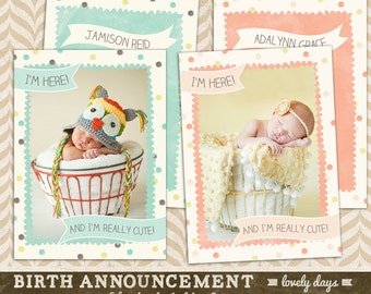 Girl and Boy Birth Announcements Template for Photographers INSTANT DOWNLOAD