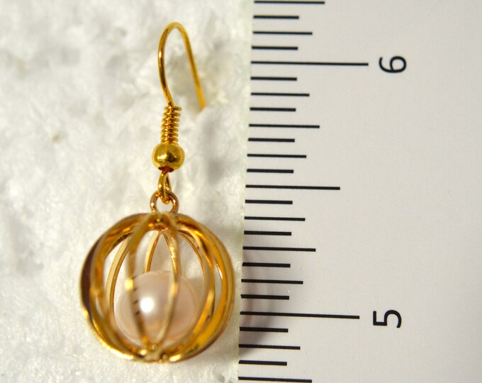 Pearl in Cage Earrings, French Hook Earrings E173