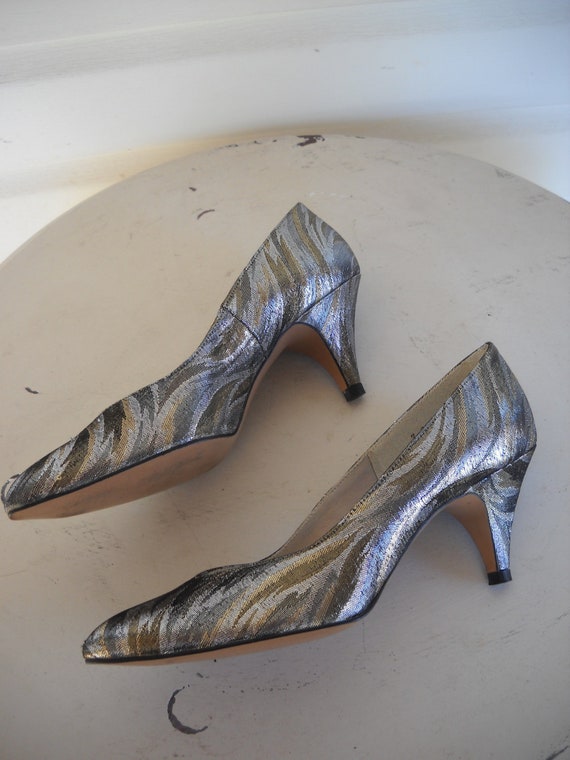 ... Shoes, High, Heels, Pumps, Gold, Silver, Black, Fabric, size, 7 on