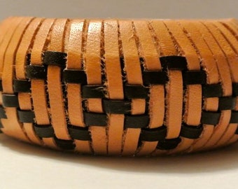 Leather Bangle Woven in Open Diamond Pattern