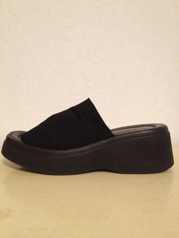 90s Black Chunky Platform Wedge Slip On by TinyAcornVintage