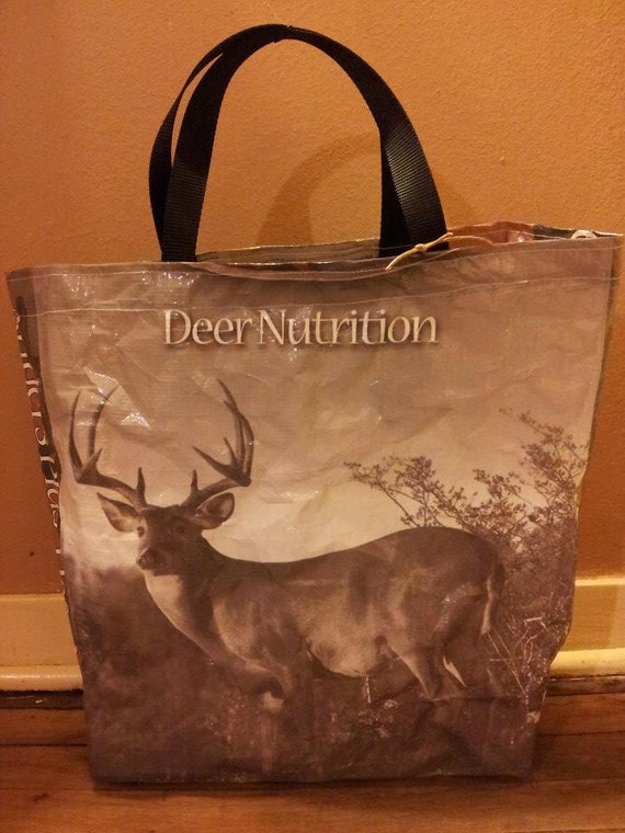 Recycled Feed Bag Totes Grey Deer Feed by RecycledUseful on Etsy
