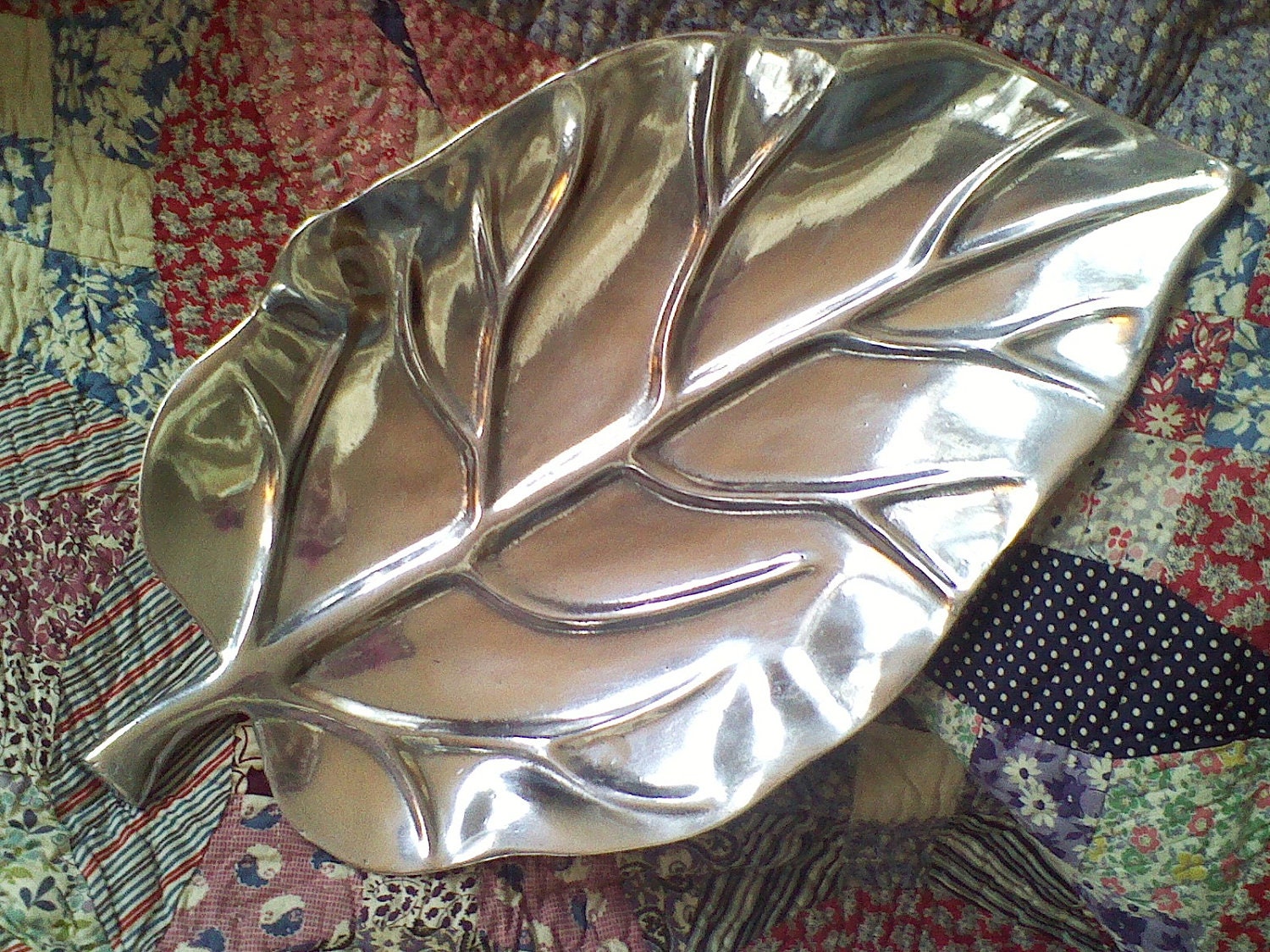 Large pewter leaf platter Arte Giancarlo 23 X 14 by Faintimage