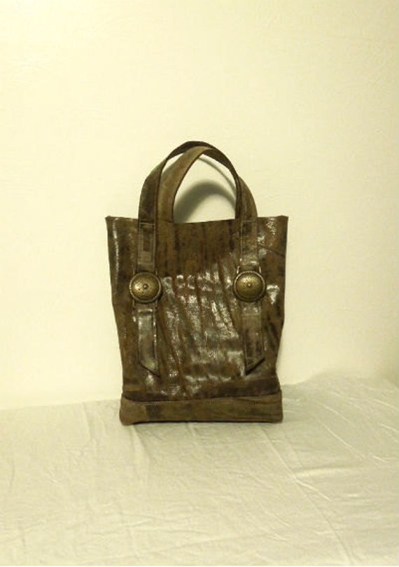 Brown Leather Shopper .brown green leather tote. laptop tote