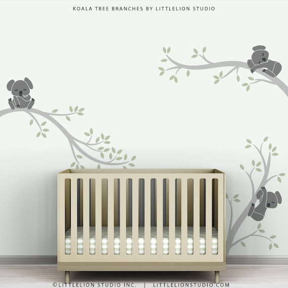 Kids Wall Decal Gray and Light Green Baby Room Decor Koala
