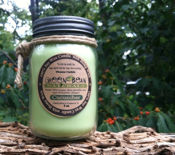 Items similar to 16 oz. mason jar Organic Soy Candle with Hemp Wick