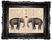 ORIGINAL ARTWORK Elephants Love - elephant print - HAND Painted- Mixed Media - print page book