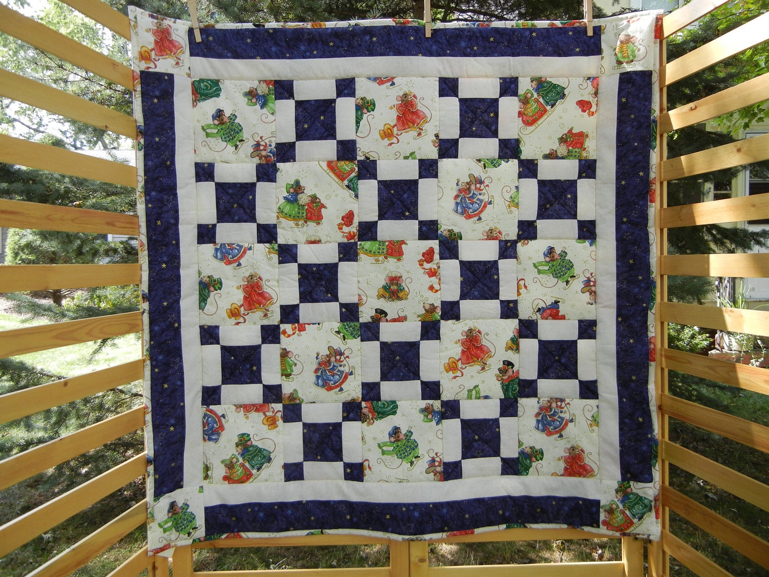 Babys First Christmas Quilt in Blue