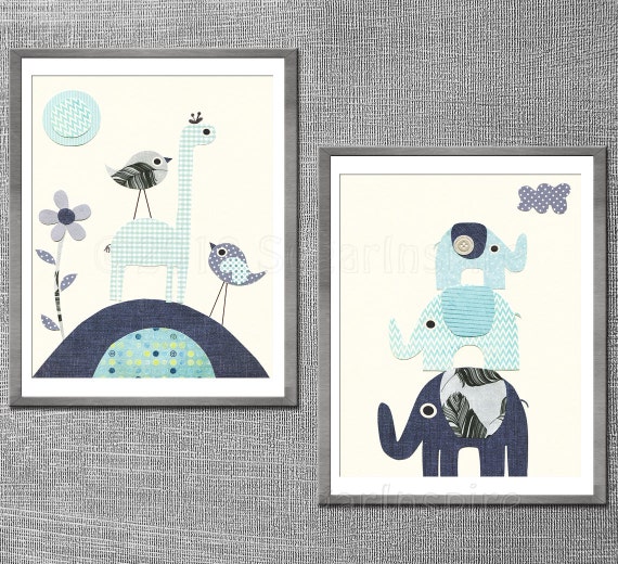 Items similar to Elephant and giraffe, Nursery Art Print Set, 8x10