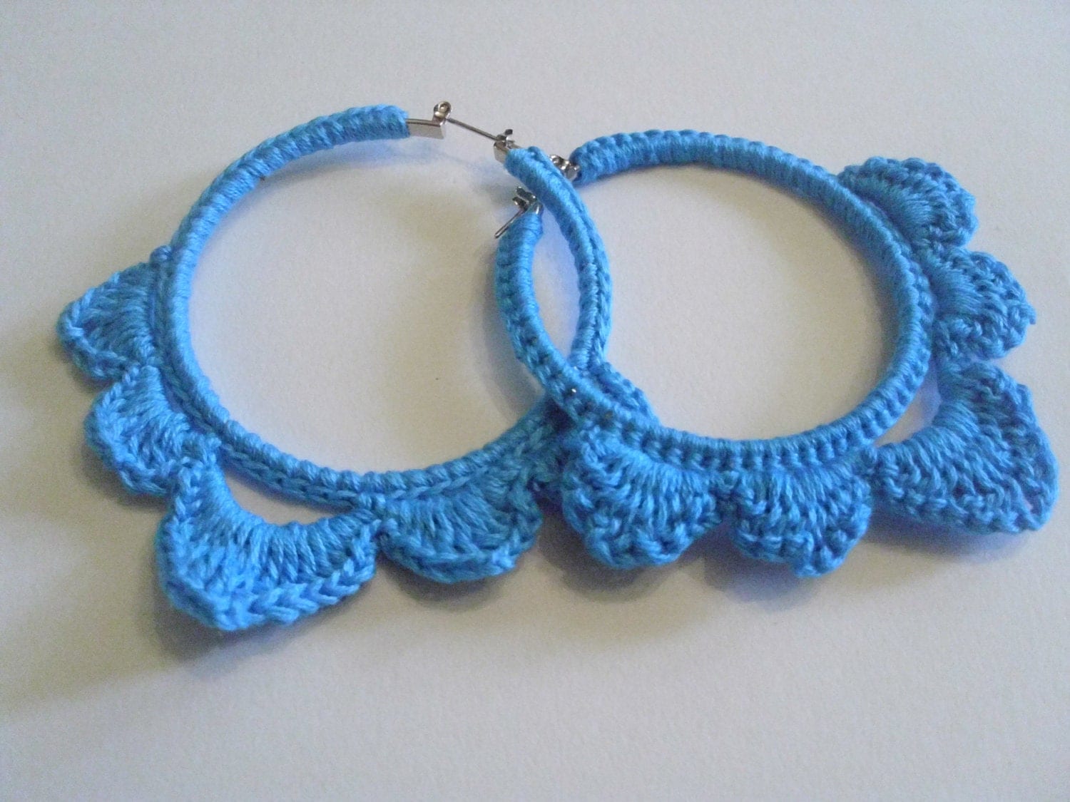 crochet hoop earring crochet earrings blue crochet earrings