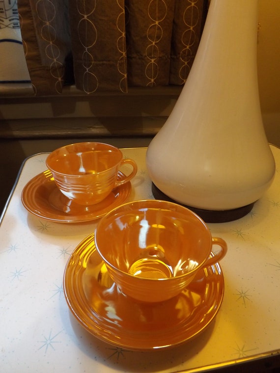 Orange Fire King Carnival Glass Teacups and by NoOrdinaryMonster