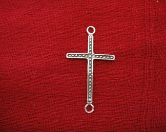 925 sterling silver oxidized sideways cross connector charm