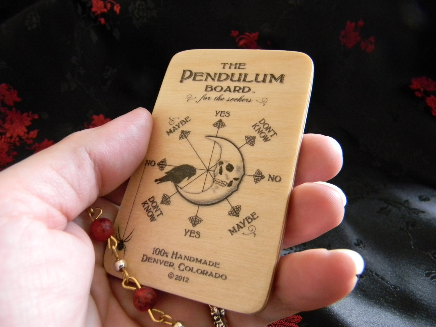Wooden Pocket Size Pendulum Board Moon and Raven Ouija
