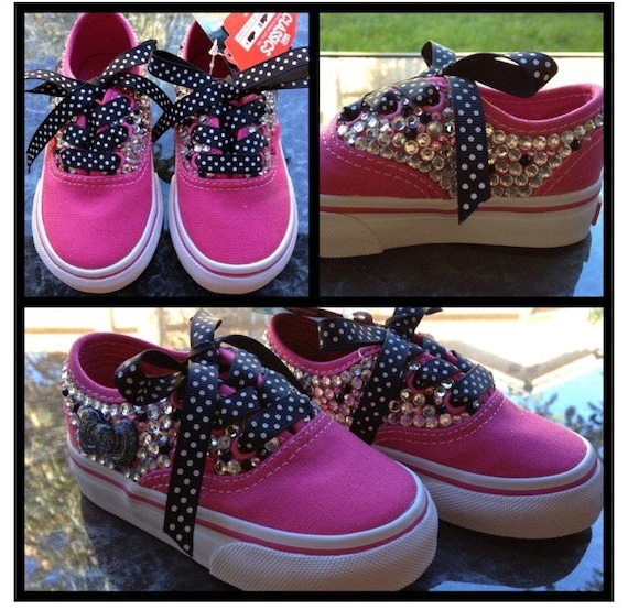 Size 5 Blinged Pink & Black Vans Authentic Toddler Shoes