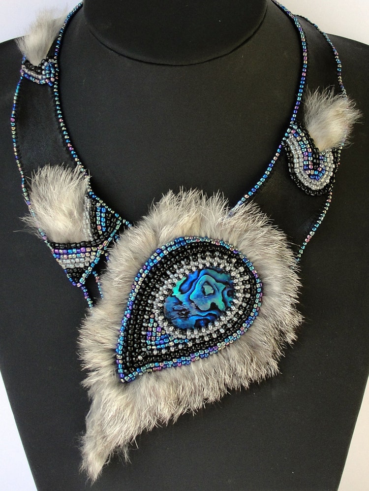 Exclusive handmade bead embroidered leather by Gemsplusleather