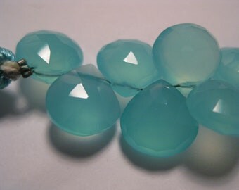 4 ea. AAA Aqua Chalcedony Faceted Heart Briolettes 4 Beads 10X10mm