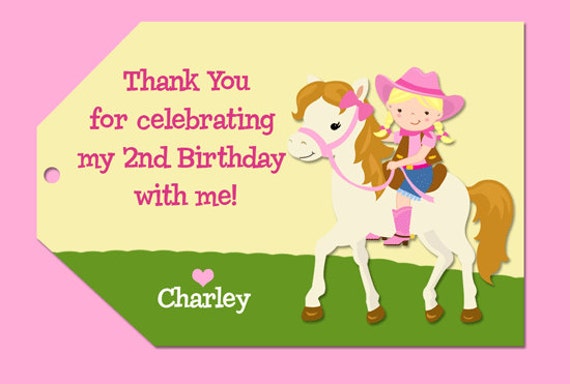Cowgirl on Horse Goody Bag Favor Tags- Printable Il_570xn