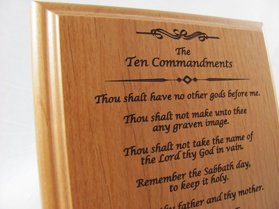 The Ten Commandments Laser Engraved on Alder Wood Plaque 7 x 9