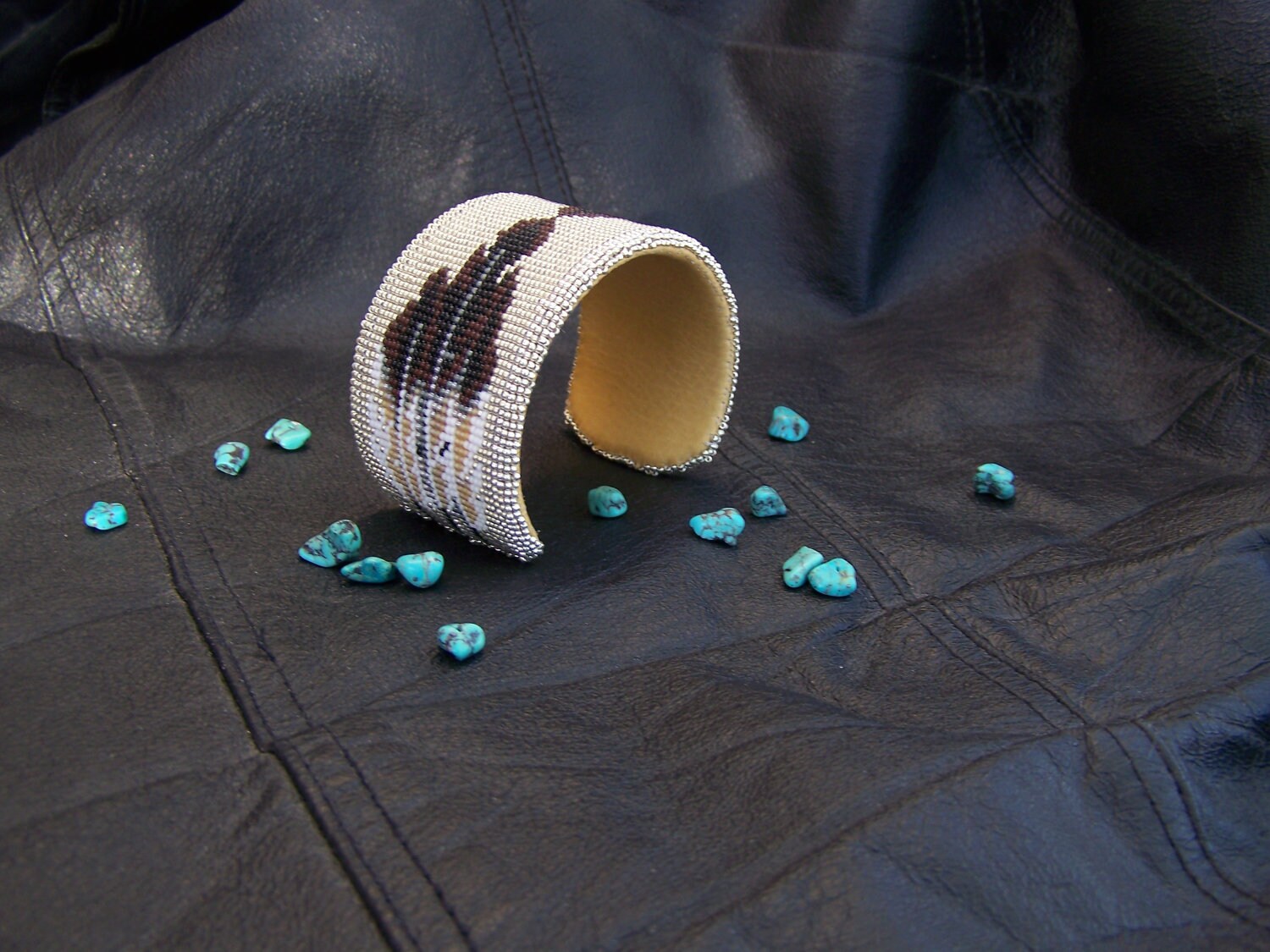 Southwestern Native American Beaded Feather Bracelet With