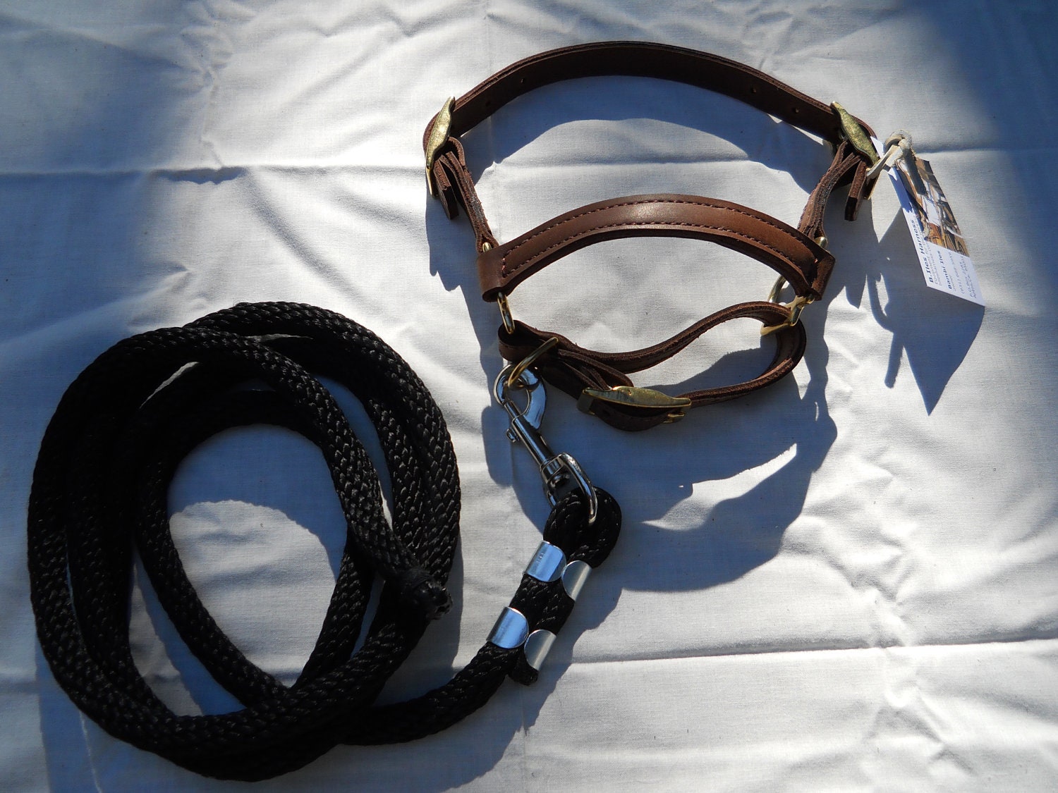 leather adjustable goat halter with lead line