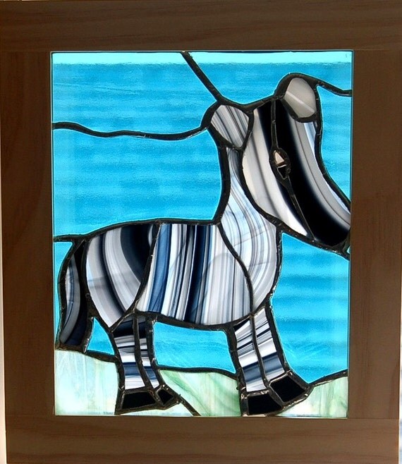 Zebra Animal Stained Glass Window with Custom Frame Ready to