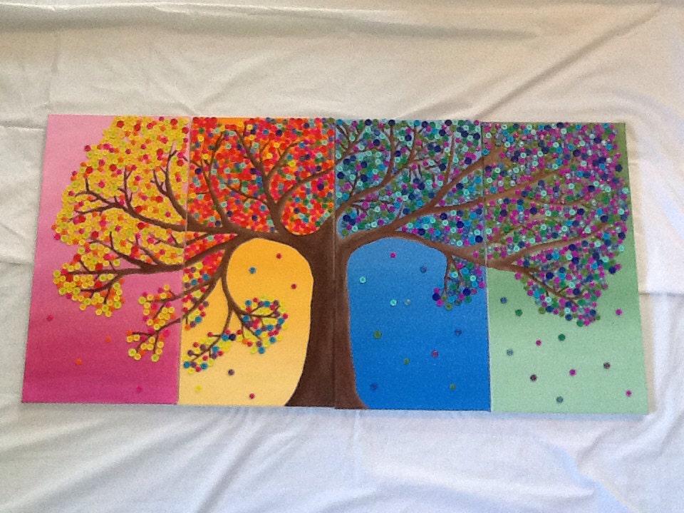 Four Seasons Canvas Wall Art Painting with Buttons by SameAsNever