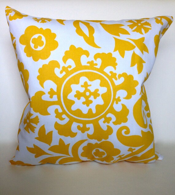 Yellow geometric floral euro sham pillow cover by JaimeInteriors