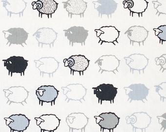Baa Baa Black Sheep Japanese Cotton Linen Fabric - Black and White - Kiyohara Japanese Fabric - HALF YD