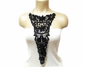 Handmade Cotton Lace Applique necklace - Black- Woman Accessories - Black cotton Necklace- Floral necklace - Woman Applique - OOAK
