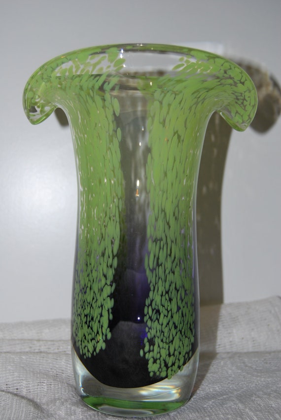 Thick Heavy Murano blown glass vase lime green by outofmycloset2u