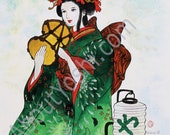 Japanese Art Geisha with Samurai Horse 11 x by ArtworkbyYoshi