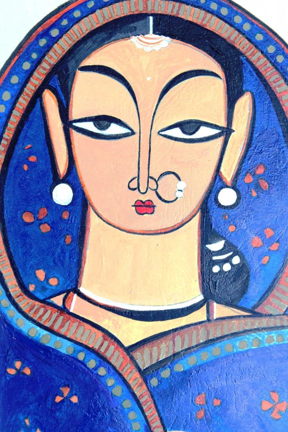  India  traditional lady portrait painting replica folk  art 