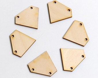 6 laser cut wood large gem. Unfinished wood. Jewelry supply.