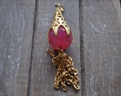 Gold Plated Filigree Brass Base Metal Bezel with Jade Stone Tassel, Jewelry Findings, Crafting Supplies