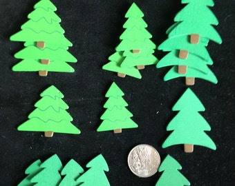 Pre-holiday sale 18 pcs painted wood evergreen trees, about 1/16" thick christmas trees, wood pine trees