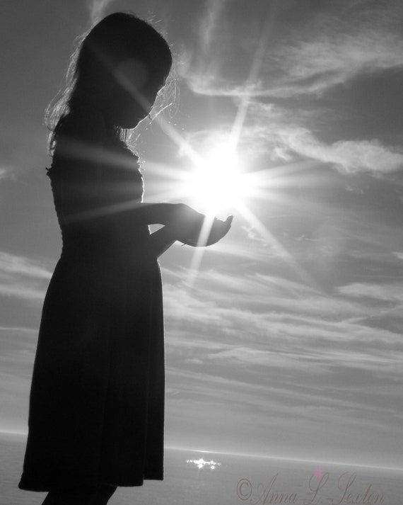 You Are My Sunshine 8x10 Signed Fine Art Photography Print- black white girl with sunlight in her hands photograph- home decor