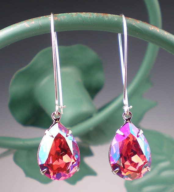 SALE Rose Brandy Rhinestone Dangle Earrings Swarovski Earrings