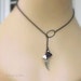 Dark Angel Gunmetal Lariat, Antique Silver Wing, Black and White Flower Necklace