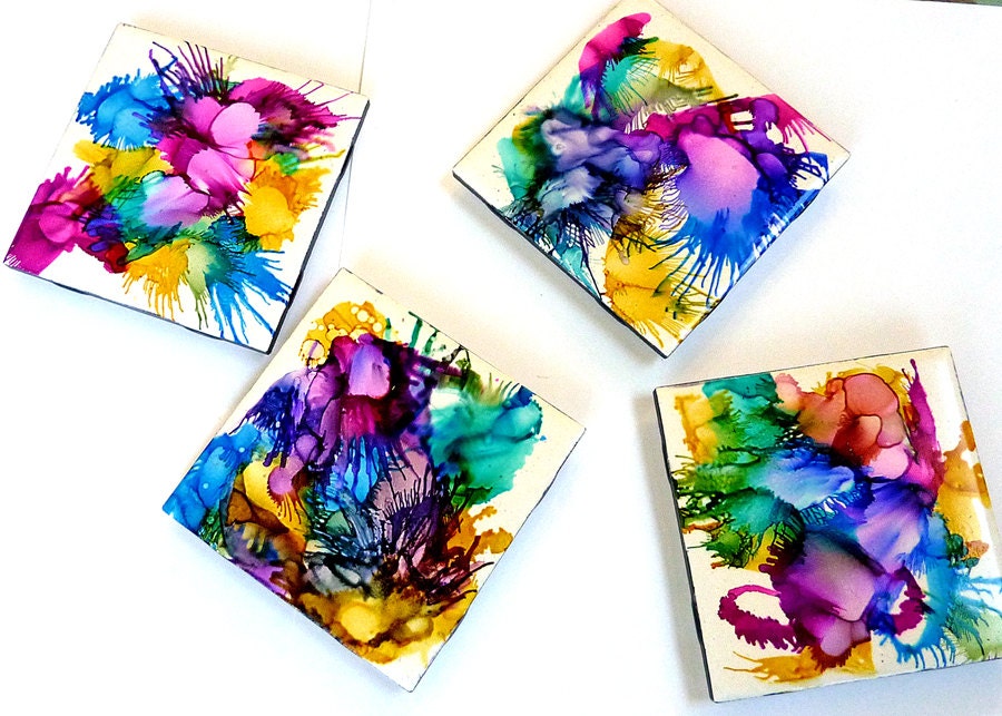 Painted tile coasters ceramic tile coaster set by LDphotography