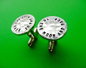Personalized Cufflinks - To the Moon and Back Cufflinks - Hammered Weathered Texture