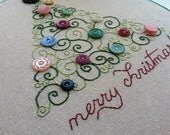 holiday Christmas embroidered wall art - decoration - christmas scroll - swirl- tree with vintage button ornaments Il_170x135