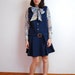 vintage 1960s / navy / mod / pinafore / drop waist skirt / L