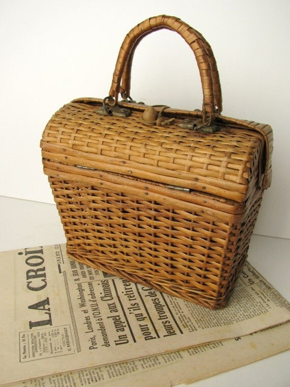Vintage French Woven Basket Purse
