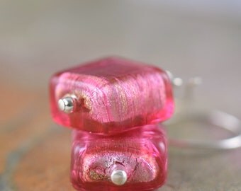 Ruby earrings Pink Murano glass earrings, Ruby Pink Venetian glass earrings gifts for her