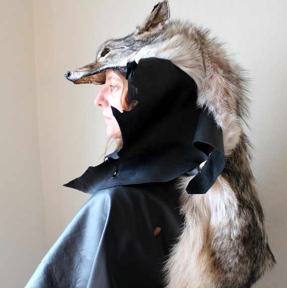 Coyote fur and deerskin shaman's cloak cape whole coyote