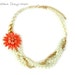 Multi Strand Statement Wedding Necklace, Vintage Orange Flower Brooch, Rhinestone, Daisy, Gold, Tangerine, Ivory, Bridal Jewelry, OOAK